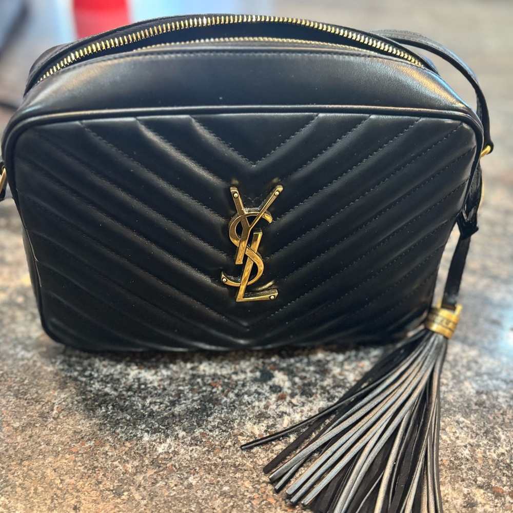 Yves Saint Laurent Black Crossbody Bag with Gold Accents